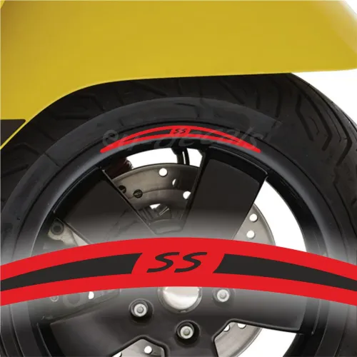SS 4X Wheel rim decal long  Black on Red for vespa GTS 300 Super Sport stickers Laminated