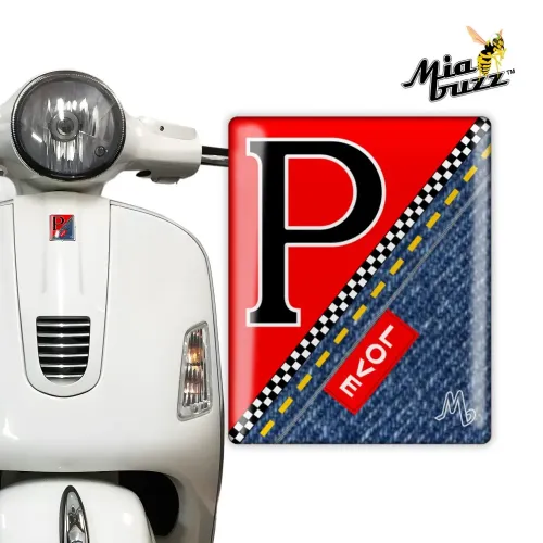 P for Performance Front Badge Red Racing Love Denim Edition Mia Buzz 3D Resin Dome Emblem for Vespa Models