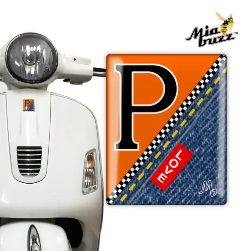 P for Performance Front Badge Orange Racing Love Denim Edition Mia Buzz 3D Resin Dome Emblem for Vespa Models