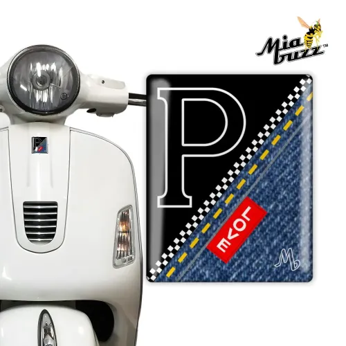 P for Performance Front Badge Black Racing Love Denim Edition Mia Buzz 3D Resin Dome Emblem for Vespa Models