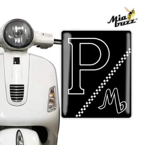 P for Performance Front Badge MP Monogram Edition Mia Buzz 3D Resin Dome Emblem for Vespa Models Black Gloss