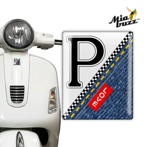 P for Performance Front Badge White Racing Love Denim Edition Mia Buzz 3D Resin Dome Emblem for Vespa Models